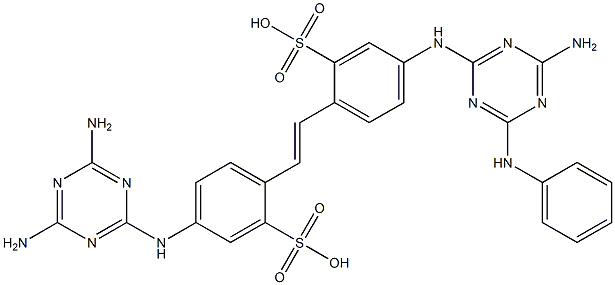 4-(4-Amino-6-anilino-1,3,5-triazin-2-ylamino)-4'-(4,6-diamino-1,3,5-triazin-2-ylamino)-2,2'-stilbenedisulfonic acid 구조식 이미지