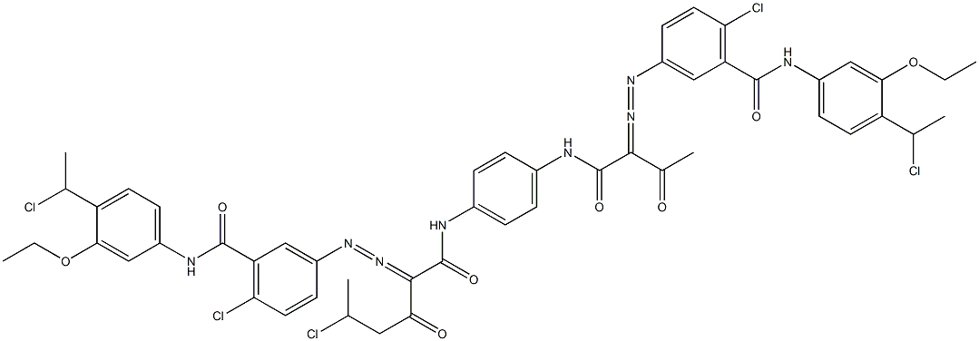 3,3'-[2-(1-Chloroethyl)-1,4-phenylenebis[iminocarbonyl(acetylmethylene)azo]]bis[N-[4-(1-chloroethyl)-3-ethoxyphenyl]-6-chlorobenzamide] Structure