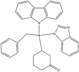 3-[2-Phenyl-1-(1H-benzotriazol-1-yl)-1-(9H-carbazol-9-yl)ethyl]cyclohexan-1-one 구조식 이미지