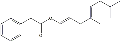 Phenylacetic acid 4,7-dimethyl-1,4-octadienyl ester 구조식 이미지