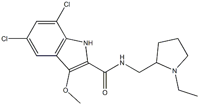 5,7-Dichloro-N-[(1-ethyl-2-pyrrolidinyl)methyl]-3-methoxy-1H-indole-2-carboxamide 구조식 이미지