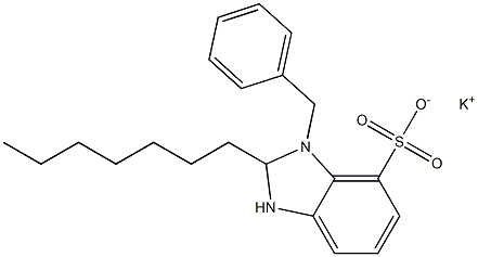 1-Benzyl-2-heptyl-2,3-dihydro-1H-benzimidazole-7-sulfonic acid potassium salt 구조식 이미지