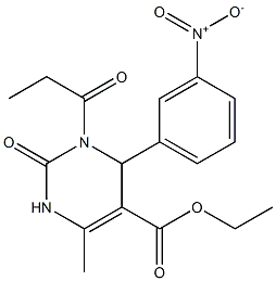 1,2,3,4-Tetrahydro-6-methyl-2-oxo-4-(3-nitrophenyl)-3-propionylpyrimidine-5-carboxylic acid ethyl ester 구조식 이미지