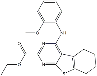 5,6,7,8-Tetrahydro-4-(2-methoxyphenylamino)[1]benzothieno[2,3-d]pyrimidine-2-carboxylic acid ethyl ester 구조식 이미지