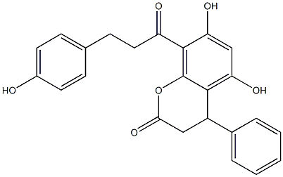 3,4-Dihydro-5,7-dihydroxy-4-phenyl-8-[3-(4-hydroxyphenyl)-1-oxopropyl]-2H-1-benzopyran-2-one Structure