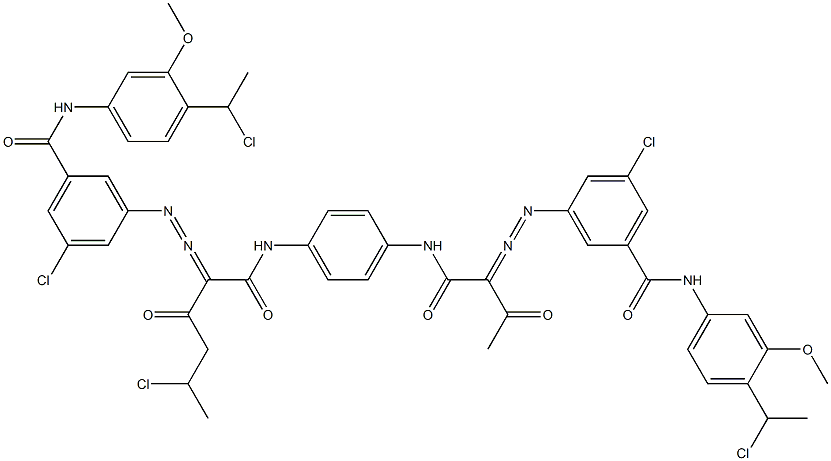 3,3'-[2-(1-Chloroethyl)-1,4-phenylenebis[iminocarbonyl(acetylmethylene)azo]]bis[N-[4-(1-chloroethyl)-3-methoxyphenyl]-5-chlorobenzamide] 구조식 이미지