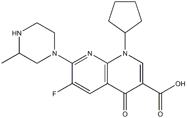 1-Cyclopentyl-4-oxo-6-fluoro-7-(3-methylpiperazin-1-yl)-1,4-dihydro-1,8-naphthyridine-3-carboxylic acid 구조식 이미지