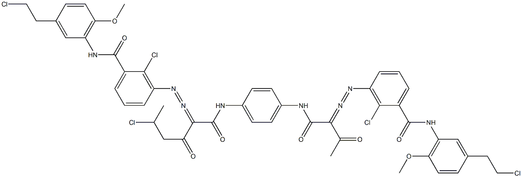 3,3'-[2-(1-Chloroethyl)-1,4-phenylenebis[iminocarbonyl(acetylmethylene)azo]]bis[N-[3-(2-chloroethyl)-6-methoxyphenyl]-2-chlorobenzamide] 구조식 이미지