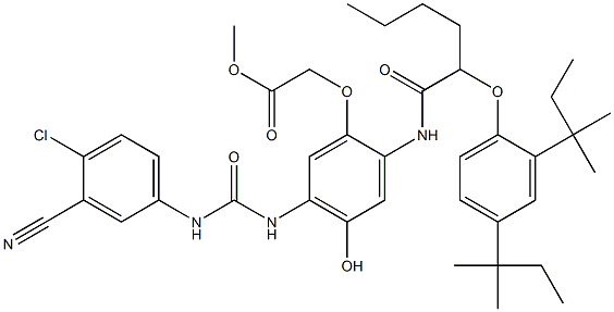 2-[5-[3-(4-Chloro-3-cyanophenyl)ureido]-4-hydroxy-2-[[2-(2,4-di-tert-pentylphenoxy)-1-oxohexyl]amino]phenoxy]acetic acid methyl ester Structure