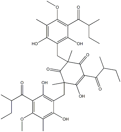 3,5-Bis[[2,6-dihydroxy-4-methoxy-3-methyl-5-(2-methylbutanoyl)phenyl]methyl]-2-hydroxy-3,5-dimethyl-1-(2-methylbutanoyl)-1-cyclohexene-4,6-dione Structure