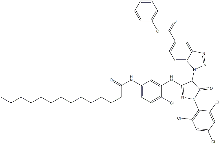 1-[3-[2-Chloro-5-(myristoylamino)anilino]-5-oxo-1-(2,4,6-trichlorophenyl)-4,5-dihydro-1H-pyrazol-4-yl]-1H-benzotriazole-5-carboxylic acid phenyl ester 구조식 이미지