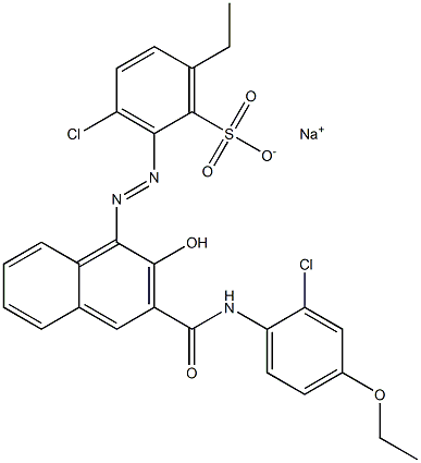 3-Chloro-6-ethyl-2-[[3-[[(2-chloro-4-ethoxyphenyl)amino]carbonyl]-2-hydroxy-1-naphtyl]azo]benzenesulfonic acid sodium salt 구조식 이미지