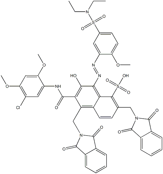 3-[(5-Chloro-2,4-dimethoxyphenyl)aminocarbonyl]-1-[5-[(diethylamino)sulfonyl]-2-methoxyphenylazo]-2-hydroxy-4,7-bis(phthalimidylmethyl)naphthalene-8-sulfonic acid Structure