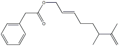 Phenylacetic acid 6,7-dimethyl-2,7-octadienyl ester Structure
