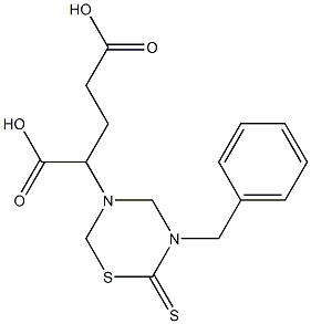 2-[(5-Benzyl-6-thioxotetrahydro-2H-1,3,5-thiadiazin)-3-yl]pentanedioic acid 구조식 이미지