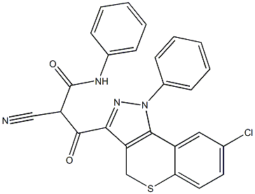 N-(Phenyl)-3-[[8-chloro-1-phenyl-1,4-dihydro-[1]benzothiopyrano[4,3-c]pyrazol]-3-yl]-2-cyano-3-oxopropanamide 구조식 이미지