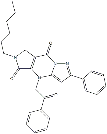 6,7-Dihydro-6-hexyl-4-(2-oxo-2-phenylethyl)-2-phenyl-4H-1,4,6,8a-tetraaza-s-indacene-5,8-dione Structure