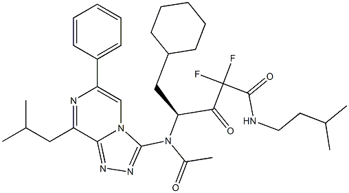 (4S)-5-Cyclohexyl-2,2-difluoro-4-[[8-isobutyl-6-phenyl-1,2,4-triazolo[4,3-a]pyrazin-3-yl]acetylamino]-N-isopentyl-3-oxovaleramide 구조식 이미지