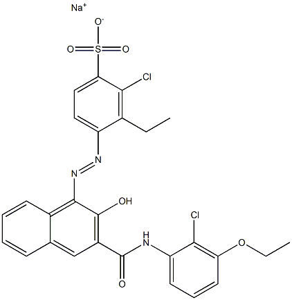 2-Chloro-3-ethyl-4-[[3-[[(2-chloro-3-ethoxyphenyl)amino]carbonyl]-2-hydroxy-1-naphtyl]azo]benzenesulfonic acid sodium salt 구조식 이미지