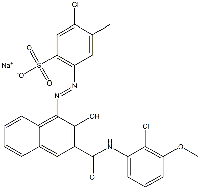 3-Chloro-4-methyl-6-[[3-[[(2-chloro-3-methoxyphenyl)amino]carbonyl]-2-hydroxy-1-naphtyl]azo]benzenesulfonic acid sodium salt 구조식 이미지