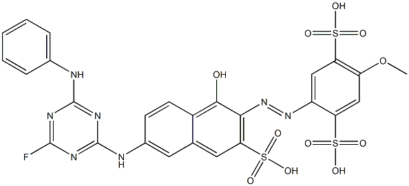 2-[[6-[[4-Fluoro-6-(phenylamino)-1,3,5-triazin-2-yl]amino]-1-hydroxy-3-sulfo-2-naphthalenyl]azo]-5-methoxy-1,4-benzenedisulfonic acid Structure