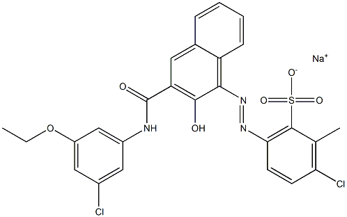 3-Chloro-2-methyl-6-[[3-[[(3-chloro-5-ethoxyphenyl)amino]carbonyl]-2-hydroxy-1-naphtyl]azo]benzenesulfonic acid sodium salt 구조식 이미지