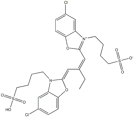 5-Chloro-2-[2-[[5-chloro-3-(4-sulfobutyl)-3H-benzoxazol-2-ylidene]methyl]-1-butenyl]-3-(4-sulfonatobutyl)benzoxazol-3-ium 구조식 이미지