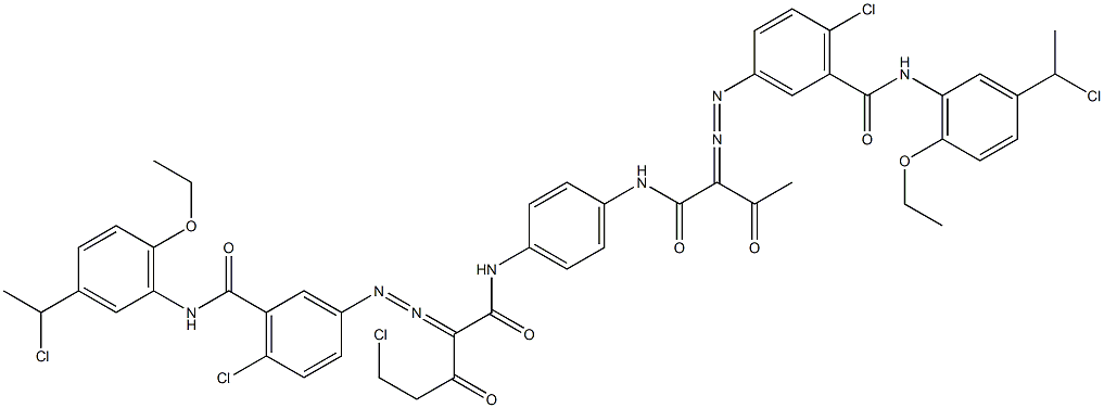 3,3'-[2-(Chloromethyl)-1,4-phenylenebis[iminocarbonyl(acetylmethylene)azo]]bis[N-[3-(1-chloroethyl)-6-ethoxyphenyl]-6-chlorobenzamide] 구조식 이미지