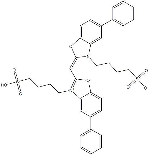 4-[[2-[[[5-Phenyl-3-(4-sulfonatobutyl)-2,3-dihydro-benzoxazol]-2-ylidene]methyl]-5-phenylbenzoxazol-3-ium]-3-yl]-1-butanesulfonic acid Structure