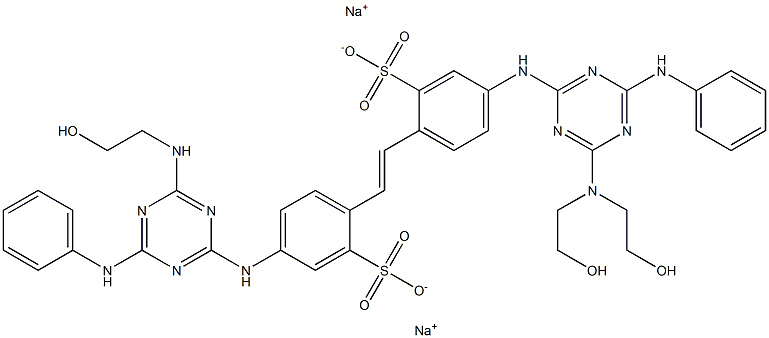 4-[4-Anilino-6-[bis(2-hydroxyethyl)amino]-1,3,5-triazin-2-ylamino]-4'-[4-anilino-6-[(2-hydroxyethyl)amino]-1,3,5-triazin-2-ylamino]-2,2'-stilbenedisulfonic acid disodium salt Structure