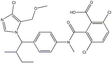 2-[N-[4-(2-Butyl-4-chloro-5-methoxymethyl-1H-imidazol-1-ylmethyl)phenyl]-N-methylaminocarbonyl]-3,6-dichlorobenzoic acid 구조식 이미지