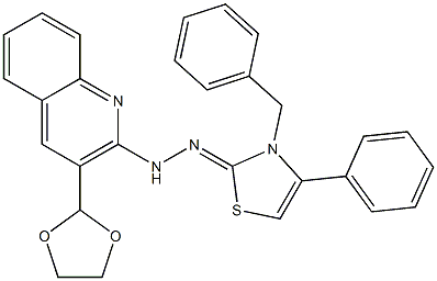 2-[2-[3-(1,3-Dioxolane-2-yl)quinoline-2-yl]hydrazono]-3-benzyl-2,3-dihydro-4-phenylthiazole Structure