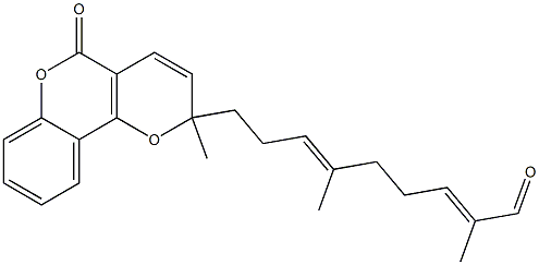 2-[(3E,7E)-9-Oxo-4,8-dimethyl-3,7-nonadien-1-yl]-2-methyl-2H,5H-pyrano[3,2-c][1]benzopyran-5-one 구조식 이미지
