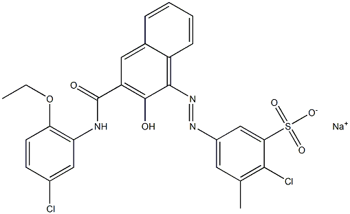 2-Chloro-3-methyl-5-[[3-[[(3-chloro-6-ethoxyphenyl)amino]carbonyl]-2-hydroxy-1-naphtyl]azo]benzenesulfonic acid sodium salt 구조식 이미지