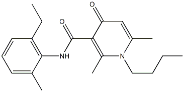 N-(2-Methyl-6-ethylphenyl)-1-butyl-2,6-dimethyl-4-oxo-1,4-dihydro-3-pyridinecarboxamide 구조식 이미지