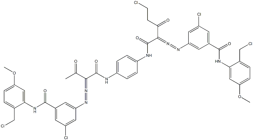 3,3'-[2-(Chloromethyl)-1,4-phenylenebis[iminocarbonyl(acetylmethylene)azo]]bis[N-[2-(chloromethyl)-5-methoxyphenyl]-5-chlorobenzamide] 구조식 이미지