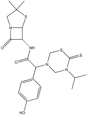 7-Oxo-3,3-dimethyl-6-[[[(tetrahydro-2-thioxo-3-isopropyl-2H-1,3,5-thiadiazin)-5-yl](4-hydroxyphenyl)acetyl]amino]-4-thia-1-azabicyclo[3.2.0]heptane Structure