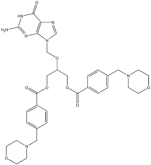 Bis[4-[morpholinomethyl]benzoic acid]2-[[[(2-amino-1,6-dihydro-6-oxo-9H-purin)-9-yl]methyl]oxy]-1,3-propanediyl ester 구조식 이미지