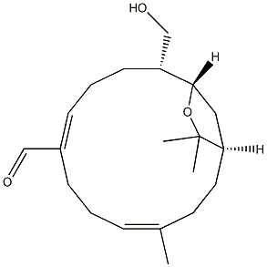 [1R,4Z,8E,12R,13S,(-)]-12-(Hydroxymethyl)-4,15,15-trimethyl-14-oxabicyclo[11.2.1]hexadeca-4,8-diene-8-carbaldehyde Structure