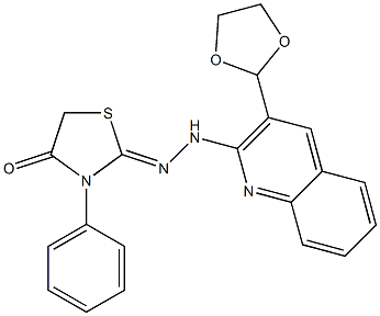 2-[2-[3-(1,3-Dioxolane-2-yl)quinoline-2-yl]hydrazono]-3-phenylthiazolidine-4-one Structure