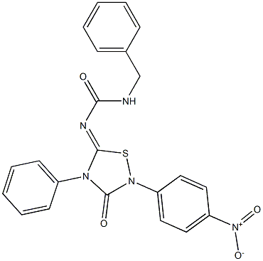 2-(4-Nitrophenyl)-4-phenyl-5-[(benzylcarbamoyl)imino]-1,2,4-thiadiazolidin-3-one Structure