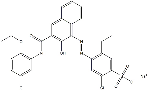 2-Chloro-5-ethyl-4-[[3-[[(3-chloro-6-ethoxyphenyl)amino]carbonyl]-2-hydroxy-1-naphtyl]azo]benzenesulfonic acid sodium salt 구조식 이미지