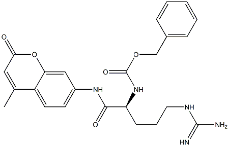 N-[(S)-4-(Aminoiminomethylamino)-1-(4-methyl-2-oxo-2H-1-benzopyran-7-ylaminocarbonyl)butyl]carbamic acid phenylmethyl ester 구조식 이미지