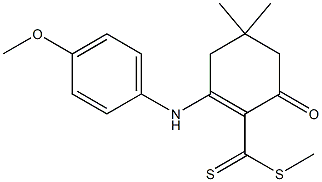 4,4-Dimethyl-6-oxo-2-(4-methoxyanilino)-1-cyclohexene-1-carbodithioic acid methyl ester Structure