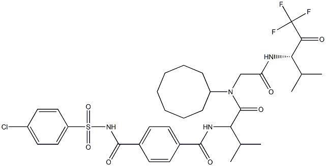 N-[(1S)-1-[[[Cyclooctyl][[[1-(trifluoroacetyl)-2-methylpropyl]carbamoyl]methyl]amino]carbonyl]-2-methylpropyl]-N'-[(4-chlorophenyl)sulfonyl]terephthalamide Structure