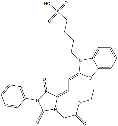 4-Oxo-3-phenyl-5-[2-[3-[4-(hydroxysulfonyl)butyl]benzoxazol-2(3H)-ylidene]ethylidene]-2-thioxo-1-imidazolidineacetic acid ethyl ester 구조식 이미지