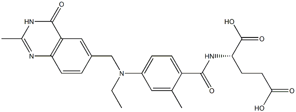 (2S)-2-[2-Methyl-4-[N-[(3,4-dihydro-2-methyl-4-oxoquinazolin)-6-ylmethyl]-N-ethylamino]benzoylamino]glutaric acid 구조식 이미지