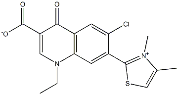 1,4-Dihydro-1-ethyl-4-oxo-6-chloro-7-[(3,4-dimethylthiazol-3-ium)-2-yl]quinoline-3-carboxylic acid 구조식 이미지