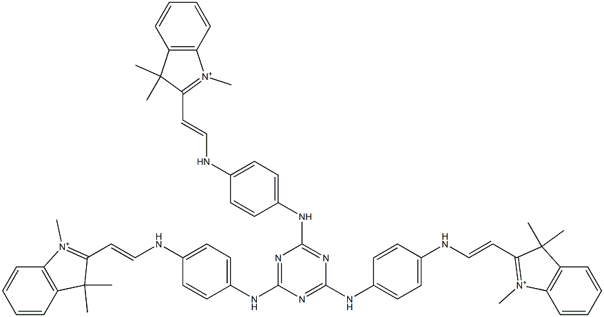 2,4,6-Tris[4-[2-[(1,3,3-trimethyl-3H-indol-1-ium)-2-yl]vinylamino]anilino]-1,3,5-triazine 구조식 이미지