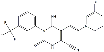 5-(1-Aza-2-(3-chlorophenyl)vinyl)-4-imino-2-oxo-3-(3-(trifluoromethyl)phenyl)-1H-1,3-diazine-6-carbonitrile 구조식 이미지